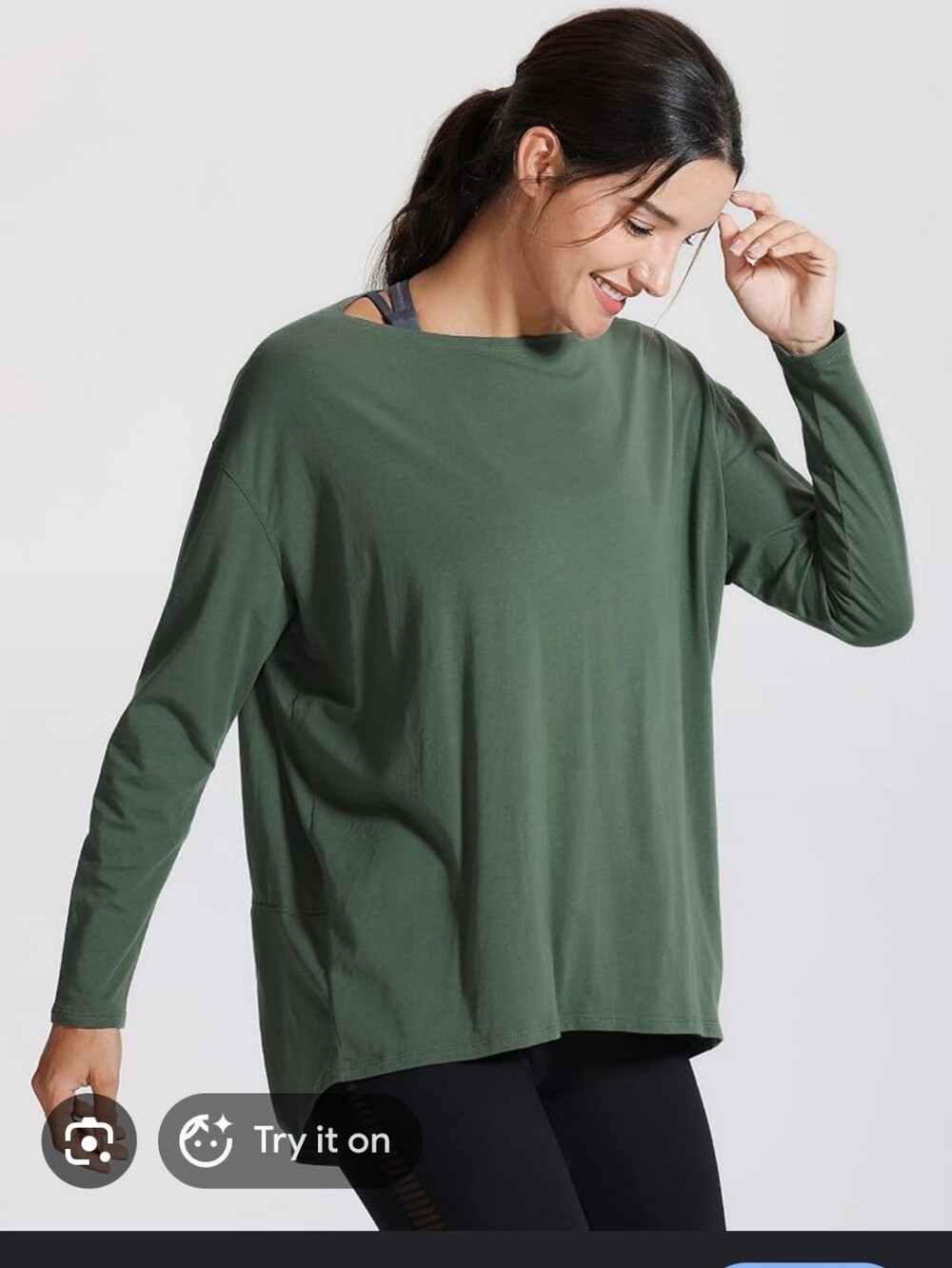 CRZ YOGA Olive Green Long-Sleeve Relaxed Tee